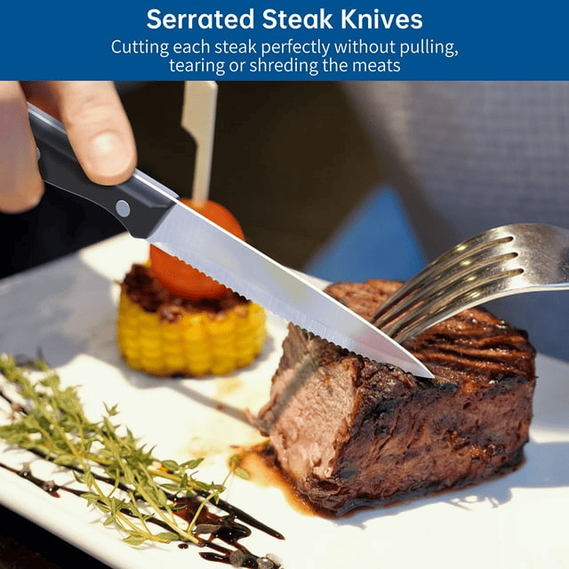 GPED Steak Knives Set of 8, 4.5-inch Serrated Steak Knife Set, Ultra Sharp Stainless Steel Triple Rivet Collection Kitchen Steak Knife Set, Non-Stick & Rust-Resistant Dinner Knives