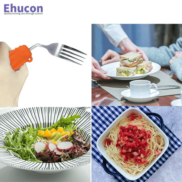 Ehucon Adaptive Utensils,Weighted Forks for Handicaps ,Tremors Parkinsons Limited or Weak Grasp Elderly,Ergonomic Cutlery with Silicon Non-Slip Easy Grip Handles(Left Hand)