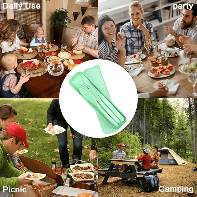 Travel Cutlery Set with Case, Reusable Flatware Sets, Portable Camping Cutlery Set (Green)