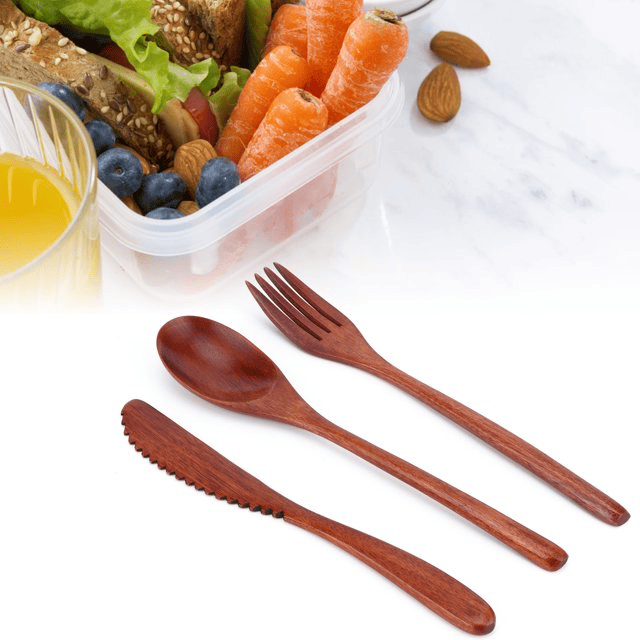 Senjay Wooden Tableware,Dinnerware,Portable Wooden Cutlery Set Spoon Fork Knife Wood Flatware Dinnerware Tableware With Bag