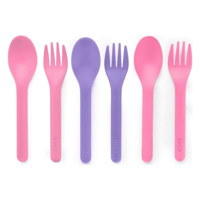 OmieBox Utensil Refill Pack for OmiePod - Matches Bubble Pink or Lilac Purple OmieBox Utensil Set with Case - Reusable, Travel, Lunch Boxes - 6 pieces total (3 spoons + 3 forks)