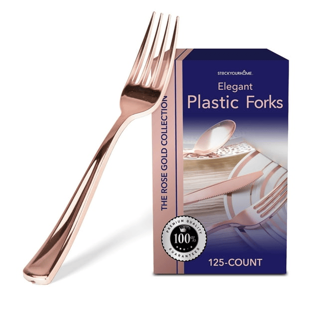 Stock Your Home Disposable Rose Gold Plastic Forks - 125 Count