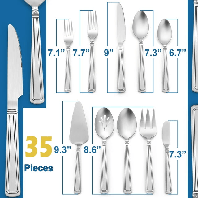 Walchoice 35 Pieces Silverware Set with Serving Set, Stainless Steel Flatware Cutlery Set for 6, Metal Eating Utensils for Home Banquet Buffet, Matte Finished