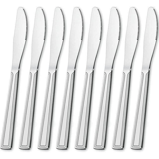 Bestdin Dinner Knife Set, 24 Pieces Kitchen Knives, Texture Design Square Handle Stainless Steel Cutlery Knife, Table Knives for Home, Hotel and Restaurant, Mirror Polished, Dishwasher Safe