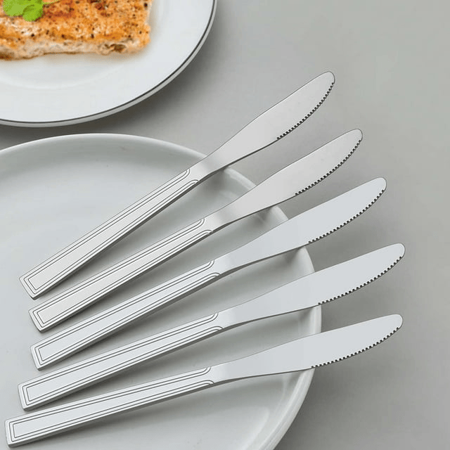 Bestdin Dinner Knife Set, 24 Pieces Kitchen Knives, Texture Design Square Handle Stainless Steel Cutlery Knife, Table Knives for Home, Hotel and Restaurant, Mirror Polished, Dishwasher Safe