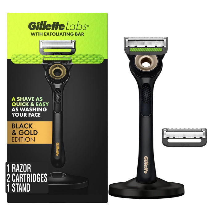 Gillette Labs with Exfoliating Bar Men's Razor Gold Edition; 1 Handle; 2 Blade Refills