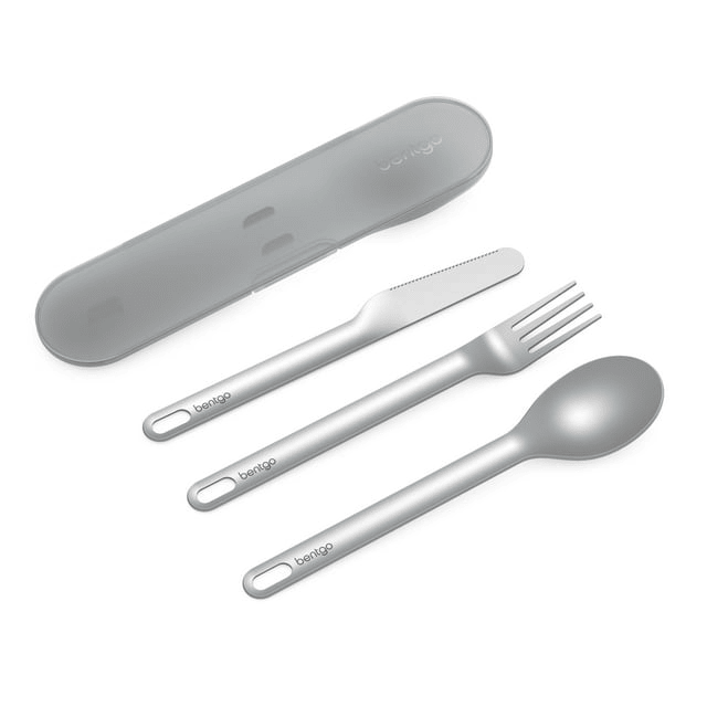 Bentgo? Stainless Travel Utensil Set - Reusable 3-Piece Silverware Set with Carrying Case, High-Grade Premium Steel, BPA-Free Case, Eco-Friendly - Ideal for Travel, Camping, and Office Use (Aqua)