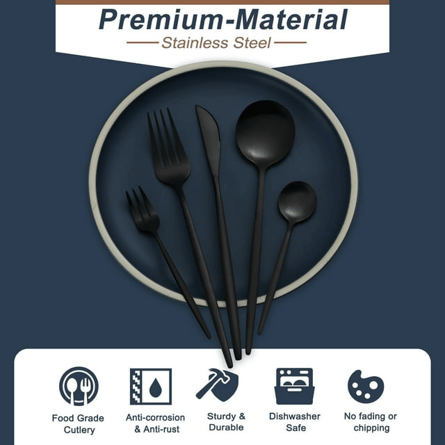 Bestdin Silverware Set, 20-Piece Stainless Steel Flatware set, Tableware Cutlery Set Service for 4, Utensils for Kitchens, Dishwasher Safe, Black