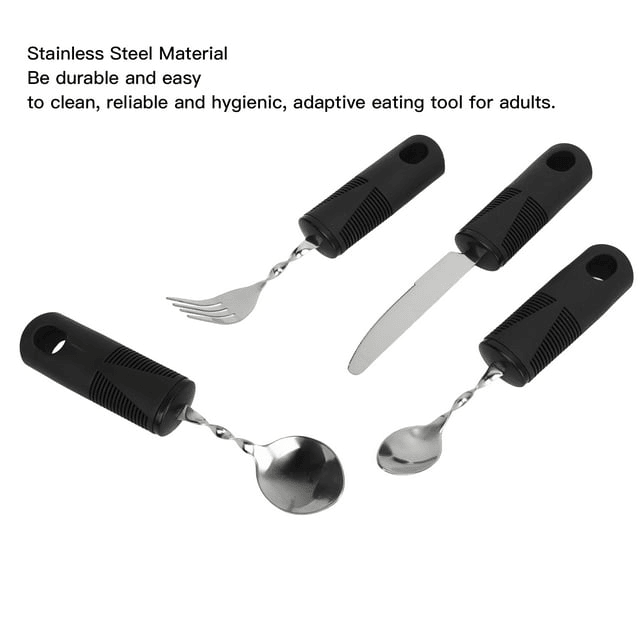 Arthritic Hands Adaptive Utensil, Ergonomic Design Black Handle Weighted Silverware For Home Hospital For Parkinsons Patients