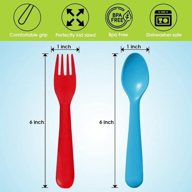 Toddler Utensils Set by PLASKIDY Kids Utensils 6 Forks and 6 Spoons - BPA FREE / Dishwasher Safe Toddlers Silverware Set Brightly Colored Children's Safe Flatware Cutlery Set