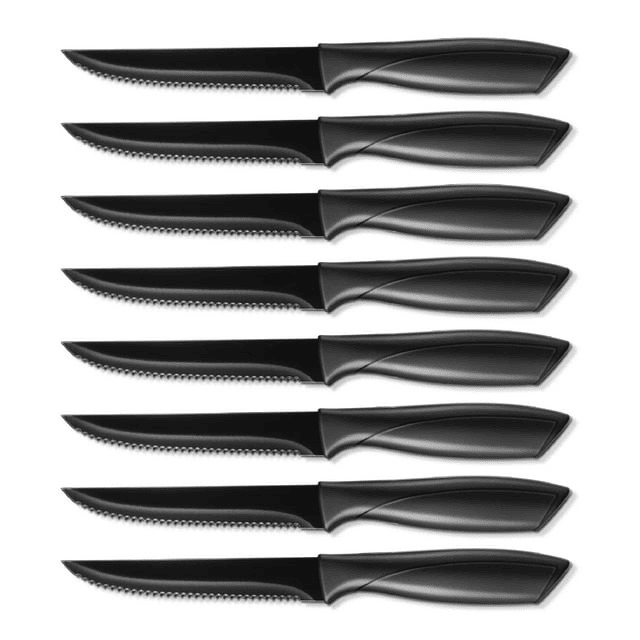 Steak Knives, Serreated Steak Knife Set of 8, Black Stainless Steel Table Knife Set