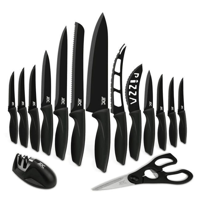 Lux Decor Collection 15-Piece Kitchen Knife Set - High Carbon Stainless Steel, Non-Stick Coating, Rust-Resistant, Ergonomic Handles - Perfect for Cooking & Serving