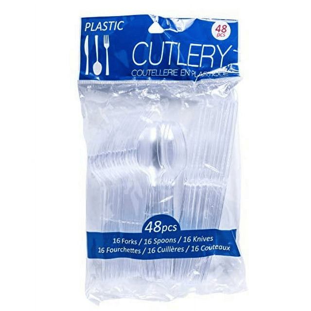 Jacent 48 Count Disposable Clear Plastic Cutlery Set, Forks Knives and Spoons