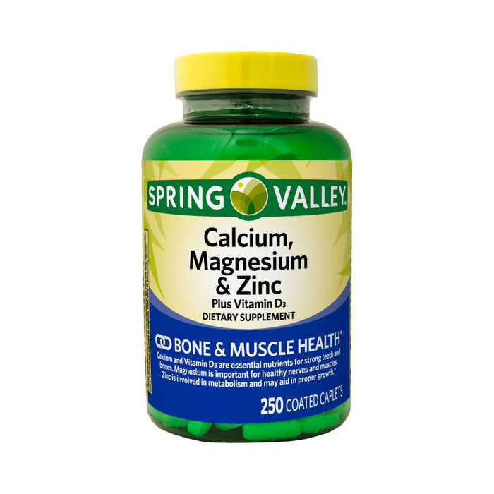 Spring Valley Calcium; Magnesium & Zinc Plus Vitamin D3 Caplets Dietary Supplement; 250 Count