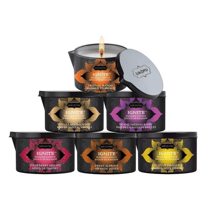 KAMA SUTRA Ignite Massage Candle with Coconut Oil and Soy Based Wax-Free Formula ¨C Tropical Mango Scented, 6 oz/170 g