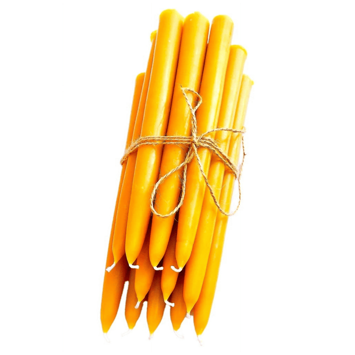 100% Pure Beeswax Taper Candles with Dipped Look - 12 Hours Each, 12 Pack, 144 Hours - USA Bees Wax - Handmade - Unscented - All Natural Light Honey Scent