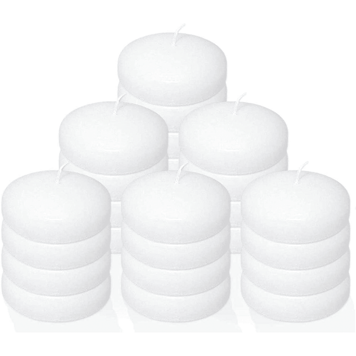 3" Floating Candles (24 Pack) White, Unscented Disc, for Centerpiece by Stock Your Home