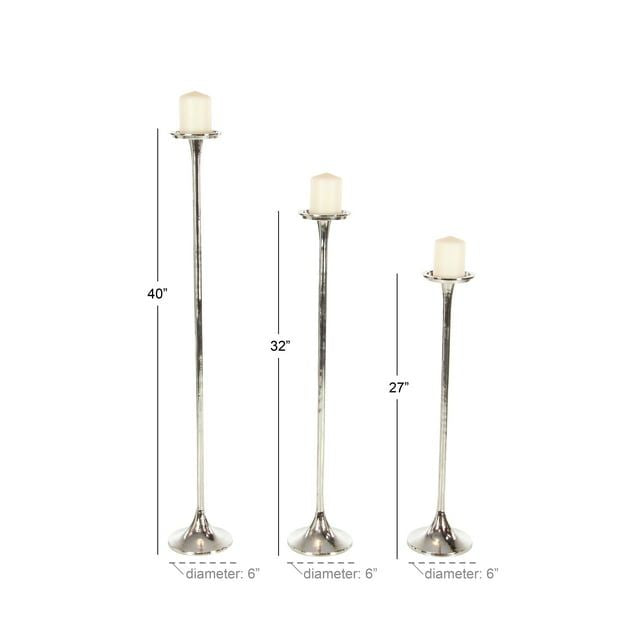 DecMode 3 Candle Silver Aluminum Tall Candle Holder, Set of 3