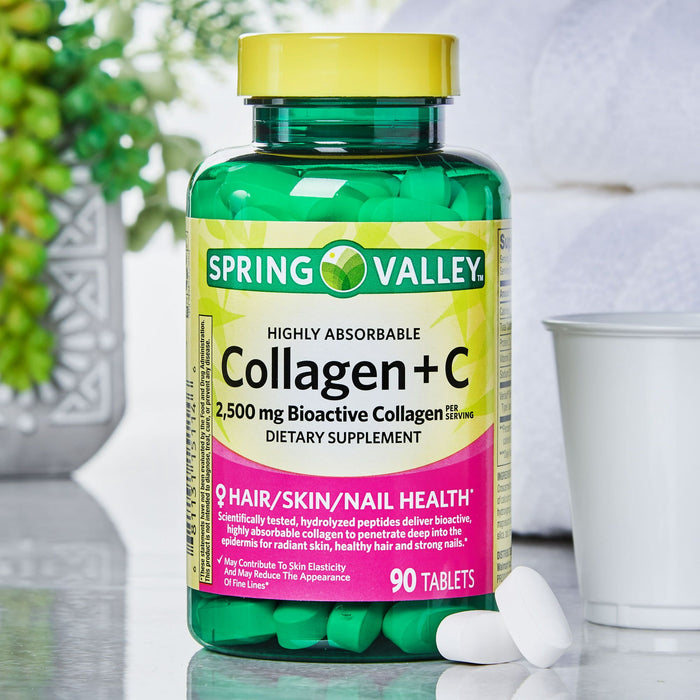 Spring Valley Highly Absorbable Collagen + C Tablets Dietary Supplement; 2; 500 mg; 90 Count