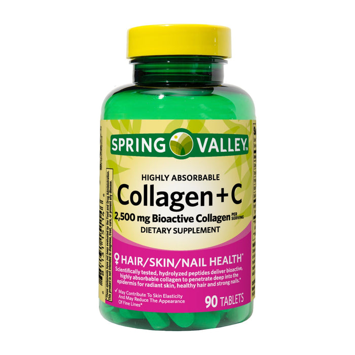 Spring Valley Highly Absorbable Collagen + C Tablets Dietary Supplement; 2; 500 mg; 90 Count