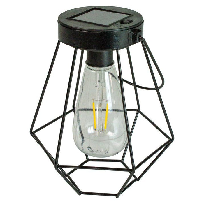 7.5" Black Geometric Outdoor Hanging Solar Lantern with Handle - 7.5