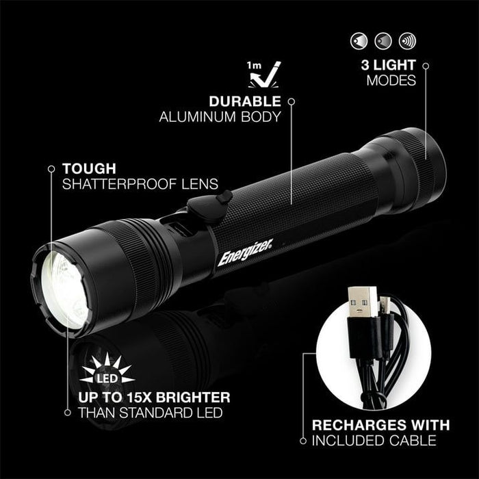 Energizer TAC R 1200 Rechargeable Tactical Flashlight, 1200 Lumens, IPX4 Water Resistant, Aircraft-Grade Aluminum LED Flashlight, Outstanding Emergency Light