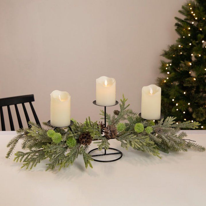 Northlight 26" Triple Candle Holder with Frosted Foliage and Pine Cones Christmas Decor