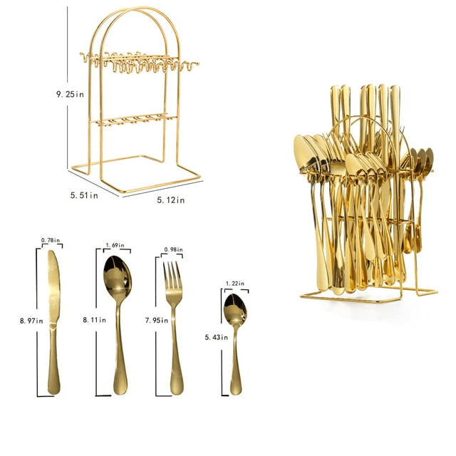 HYCSC Silverware Sets with Holder, Premium Stainless Steel Tableware Set, Mirror Polished Flatware Cutlery Set - Include Knife, Fork and Spoon, Dishwasher Safe, Nice Family Utensil Gift Set (Gold)