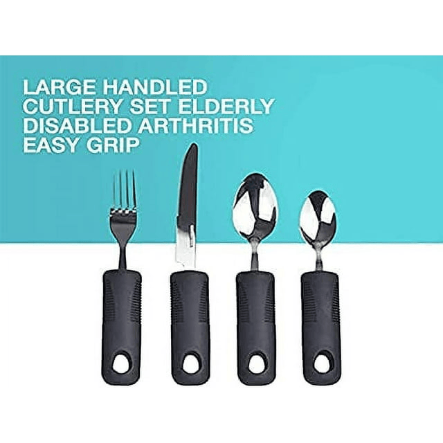 VirgilSon Extra Wide Handles Easy Grip Cutlery Set, Chunky Handles, Corfort Grips Disability Ideal Dining aid for Elderly Disabled Arthritis Parkinson's Disease Tremors Sufferers (4PCS Black)