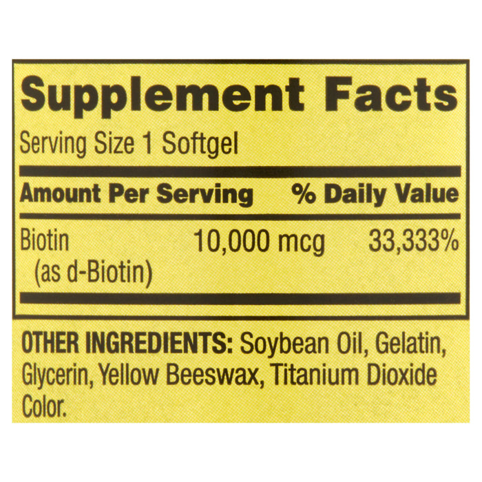 Spring Valley Biotin Softgels; Dietary Supplement; 10; 000 mcg; 120 Count