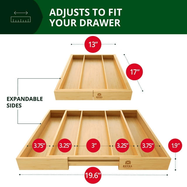 Bamboo Kitchen Drawer Organizer - Expandable Silverware Organizer/Utensil Holder and Cutlery Tray with Grooved Drawer Dividers for Flatware and Kitchen Utensils