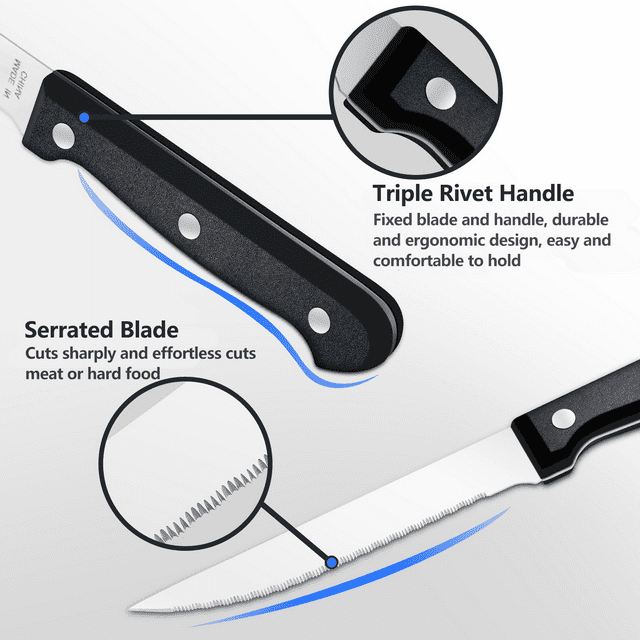 Bestdin Steak Knives, 10 Pieces 4.5" Long Blade Stainless Steel Serrated Steak Knife Set, Dishwasher Safe, Black Serrated Edge Steel Utility Knives Steakhouse Cutlery Utensil Dinner Knives