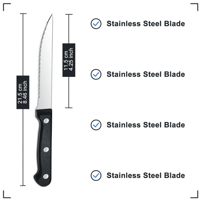 Bestdin Steak Knives, 10 Pieces 4.5" Long Blade Stainless Steel Serrated Steak Knife Set, Dishwasher Safe, Black Serrated Edge Steel Utility Knives Steakhouse Cutlery Utensil Dinner Knives