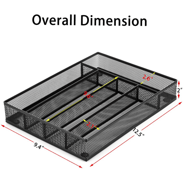 5 Component Utensil Drawer Organizer Cutlery Tray Silverware Flatware Storage Divider for Kitchen, Mesh Wire Metal Flatware Storage