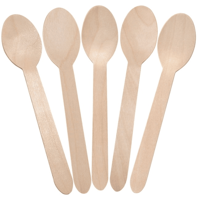 LotFancy 100Pcs Disposable Wooden Spoons, 6.25 in Sampling Tasting Spoons,Wood