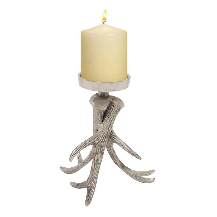 DecMode Silver Aluminum Antler Candle Holder