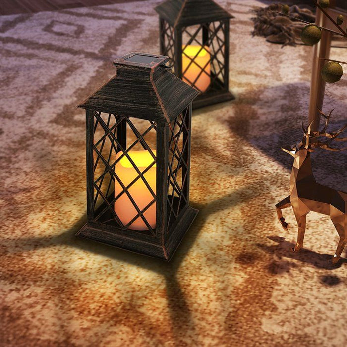 Abble Outdoor ,13'' x 5.5'' x 5.5'' Yard Classic Asymmetrical Plastic Lantern, Bronze, 2 -Pieces