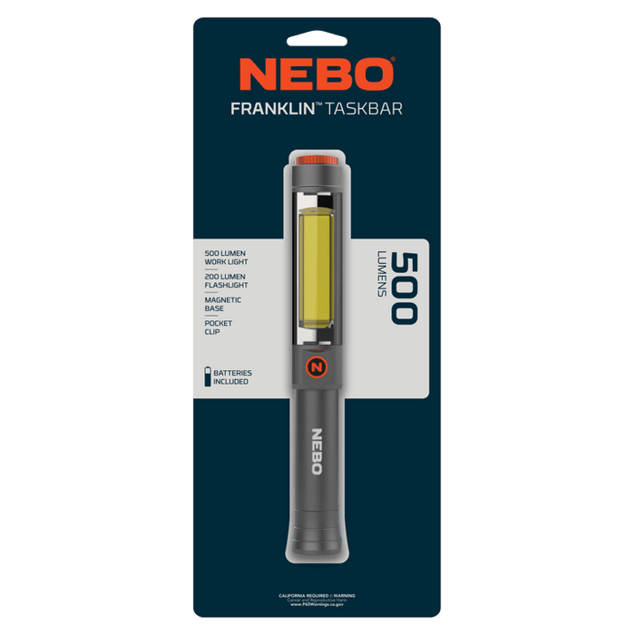 NEBO Franklin Swivel Taskbar 500 Lumen COB Work Light and Flashlight with 7 Light Modes, Great for Emergencies and Signaling, Grey