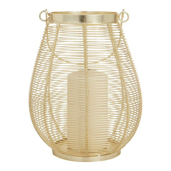 DecMode Gold Metal Decorative Candle Lantern with Thin Metal Handle