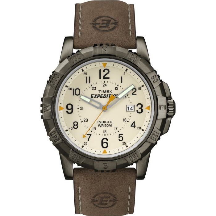 Men's Expedition Rugged Metal Field Natural Dial Watch, Brown Leather Strap