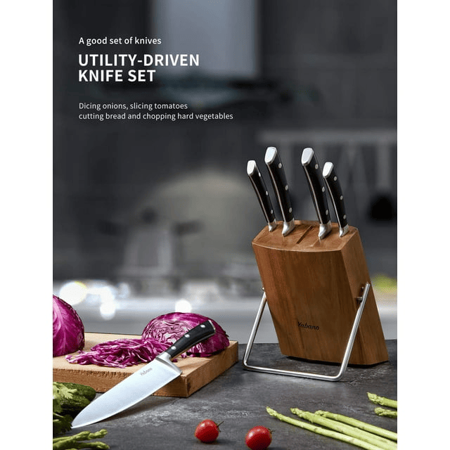 Kitchen Knife Set, 6-Piece Knife Set with Wooden Block, Super Sharp, Handle High Carbon Stainless Steel Cutlery Knife Block Set, Dishwasher Safe, Paring