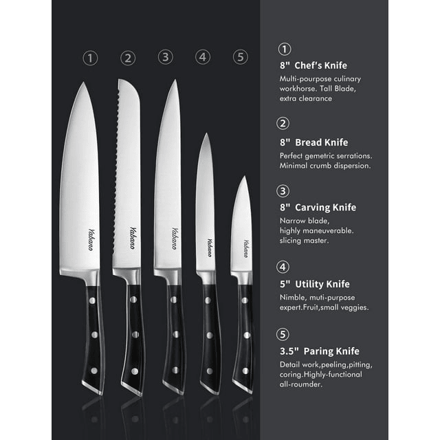 Kitchen Knife Set, 6-Piece Knife Set with Wooden Block, Super Sharp, Handle High Carbon Stainless Steel Cutlery Knife Block Set, Dishwasher Safe, Paring