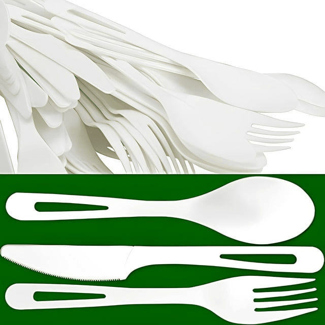 Avant Grub Eco-Safe White Plastic Corn Resin Cutlery Combo Set, 50 Knives, Spoons, Forks - 150 Count