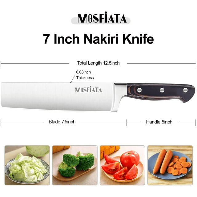 MOSFiATA Nakiri Knife 7 Inch Vegetable Cleaver Knife, 5Cr15Mov High Carbon Stainless Steel Kitchen Cooking Knife with Ergonomic Pakkawood Handle, Full Tang Meat Cutting Knife with Sheath for Kitchen