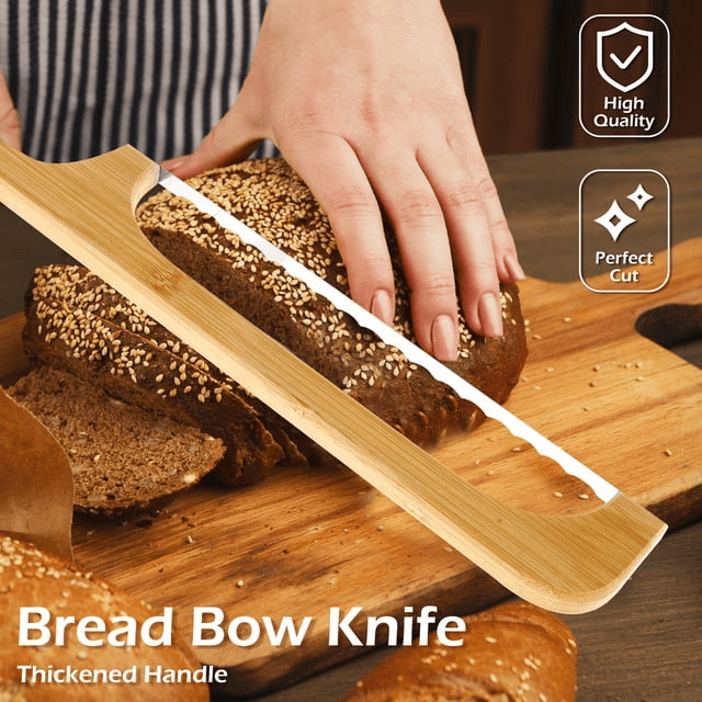 Jetcloudlive Wooden Bread Bow Knife, 15.7" Serrated Bagel Knife Sourdough Cutter Fiddle Bow Bread Slicer Knife for Homemade Bread, Premium Stainless Steel Saw