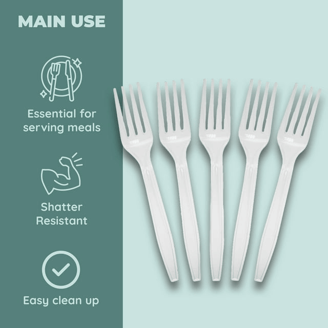 Clear Plastic Forks, 100 Count: Disposable Utensils and Cutlery, Great for Parties, Office & School