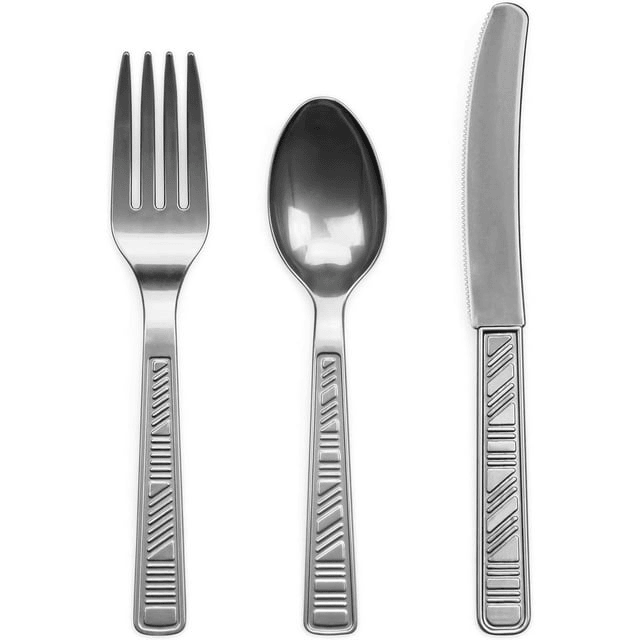 DecorRack Disposable Forks, Knives, Spoons, Party Utensils, Silver (96 Pcs)