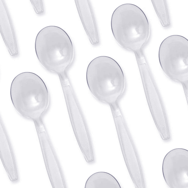 Avant Grub 5" Wide Clear Plastic Soup Spoons, 50 Pack