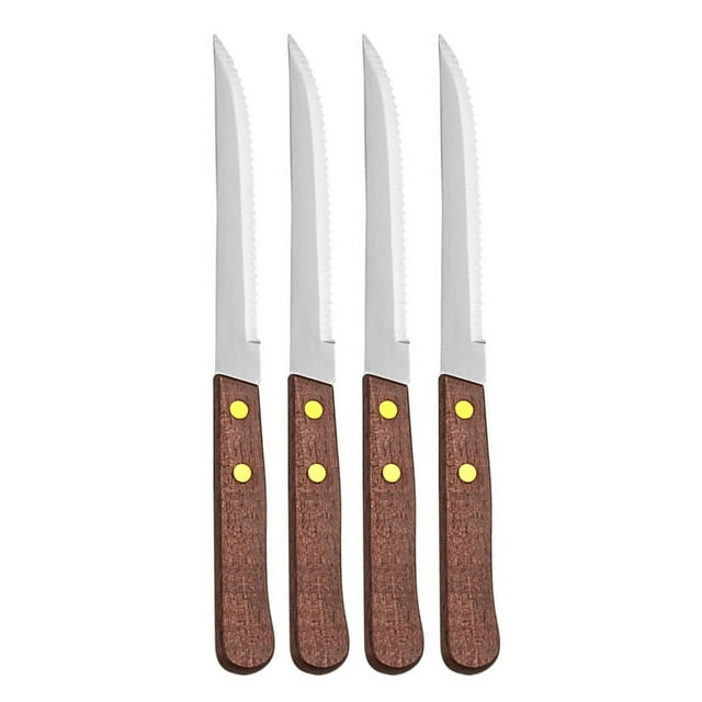 4 Pack Stainless Steel Steak Knives Knife Set Utensil Cutlery Wooden Serrated