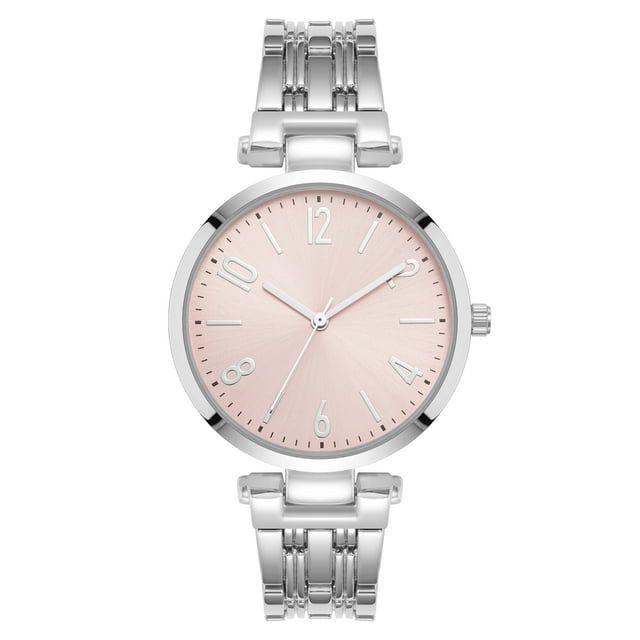 Time and Tru Silver Tone Bracelet Round Pink Dial Casual Watch